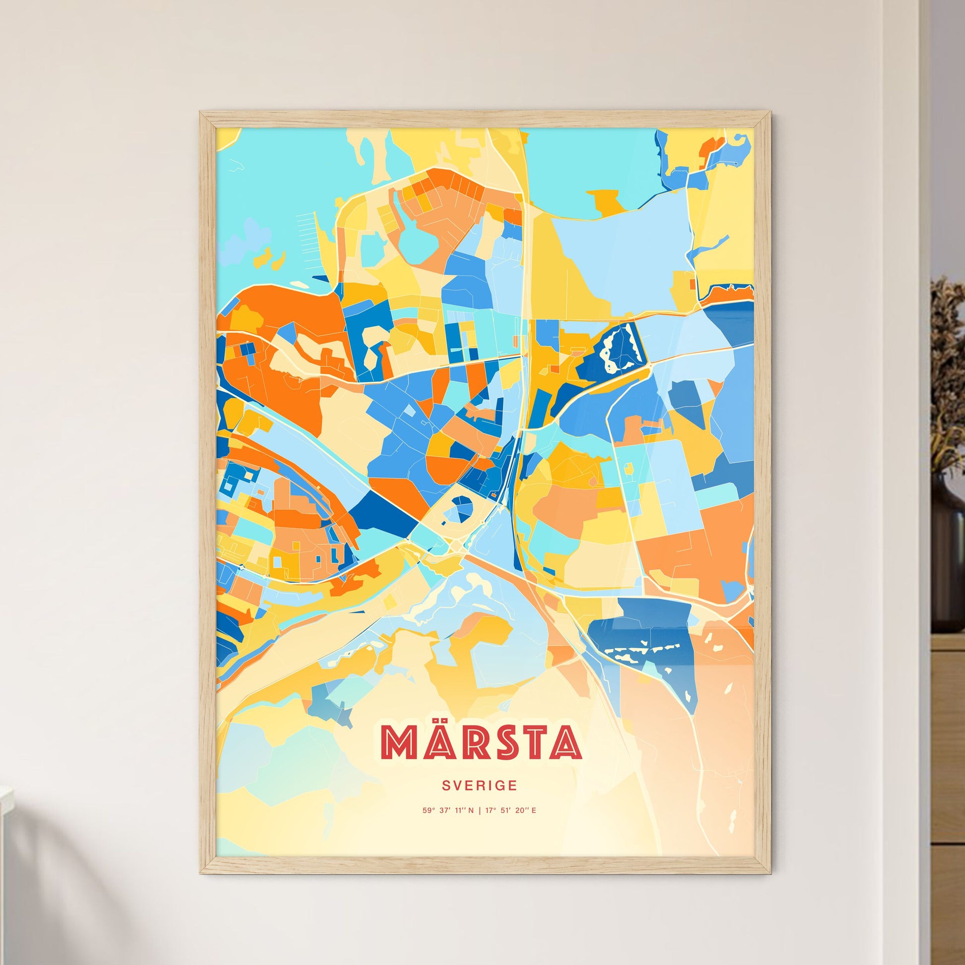 Colorful MÄRSTA SWEDEN Fine Art Map Blue Orange