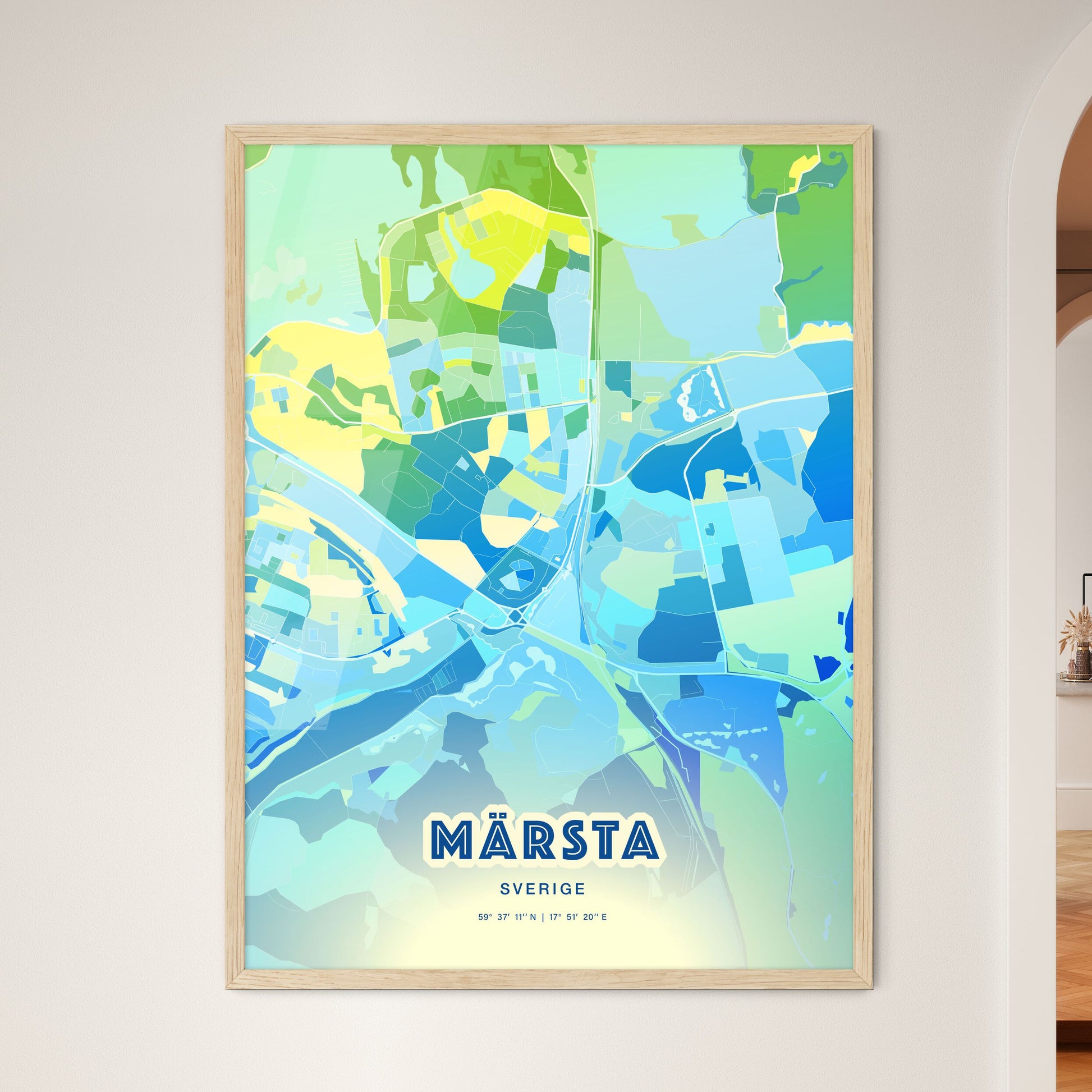 Colorful MÄRSTA SWEDEN Fine Art Map Cool Blue