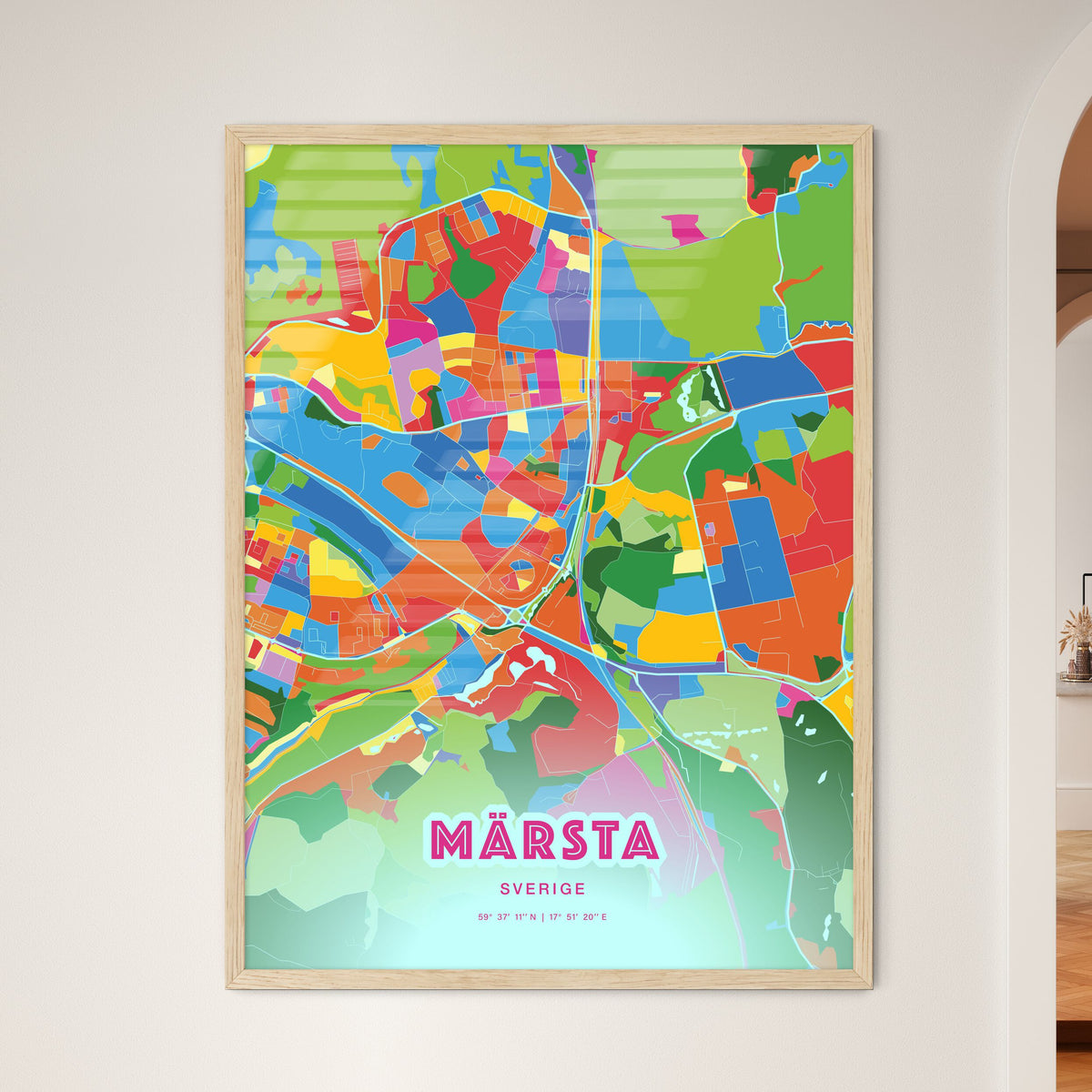Colorful MÄRSTA SWEDEN Fine Art Map Crazy Colors