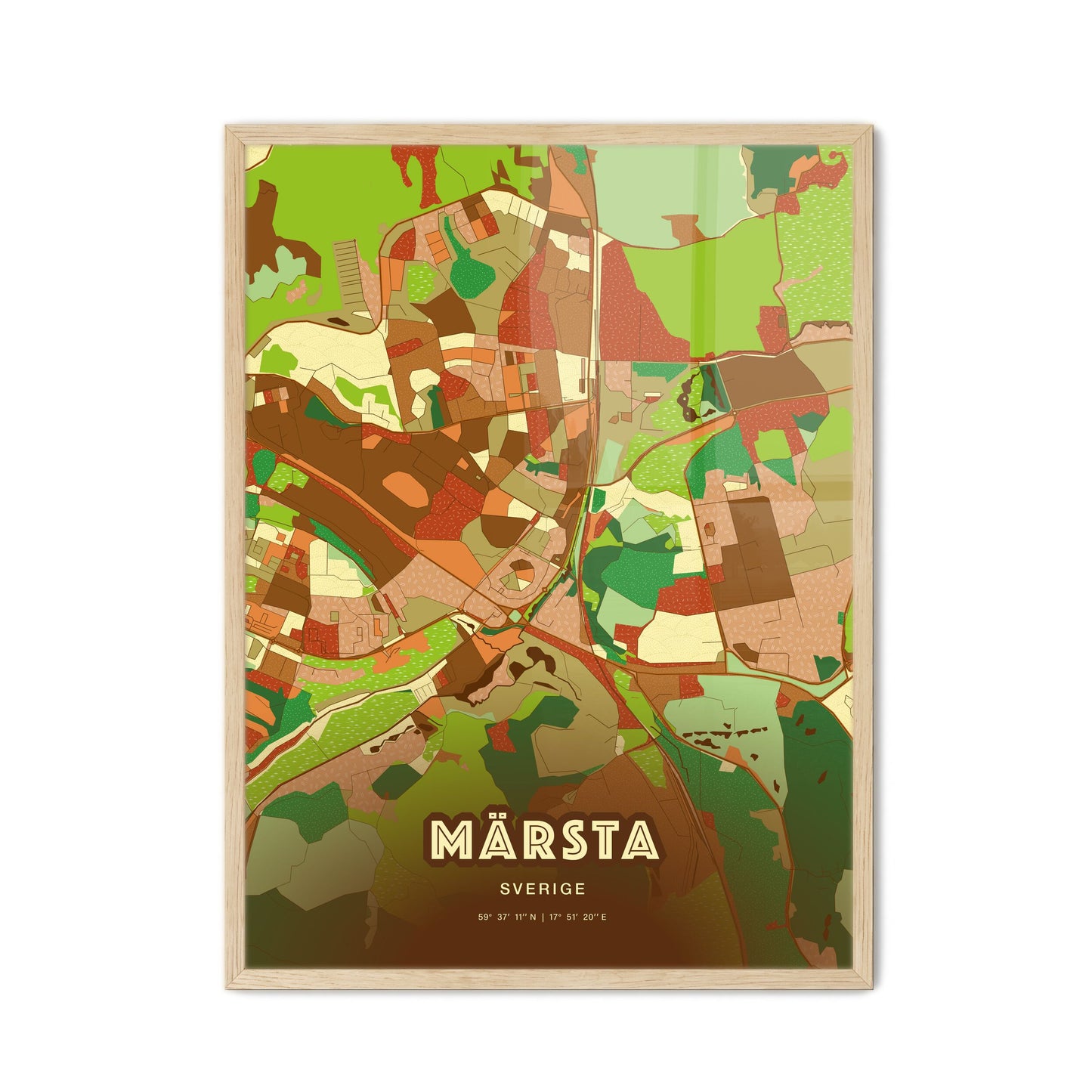 Colorful MÄRSTA SWEDEN Fine Art Map Farmhouse