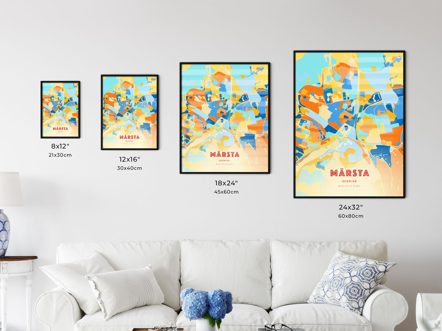 Colorful MÄRSTA SWEDEN Fine Art Map Blue Orange