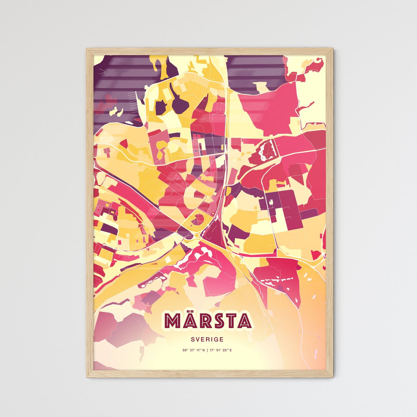 Colorful MÄRSTA SWEDEN Fine Art Map Hot Red