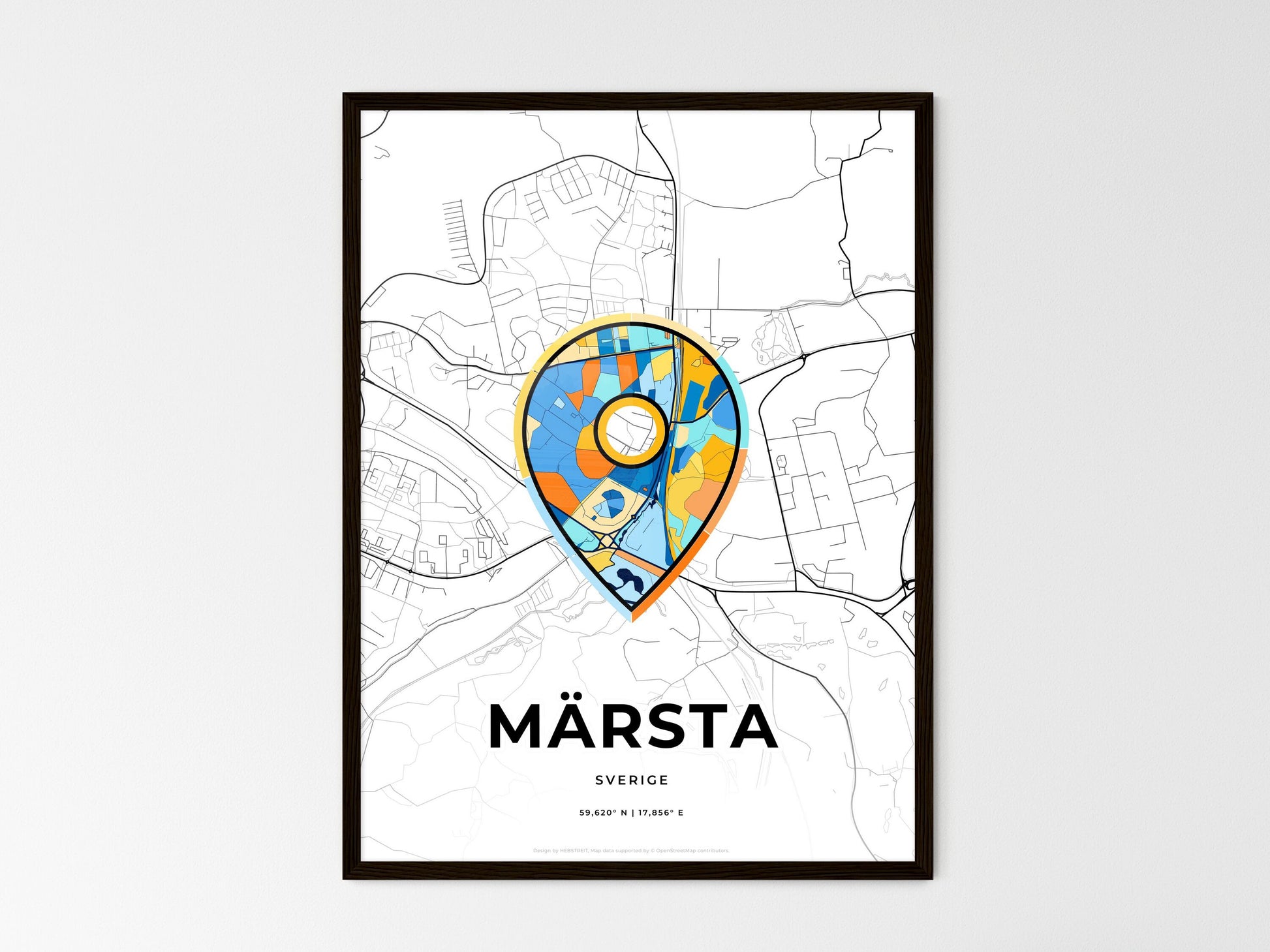 Märsta Sweden wedding art map with pointer icon