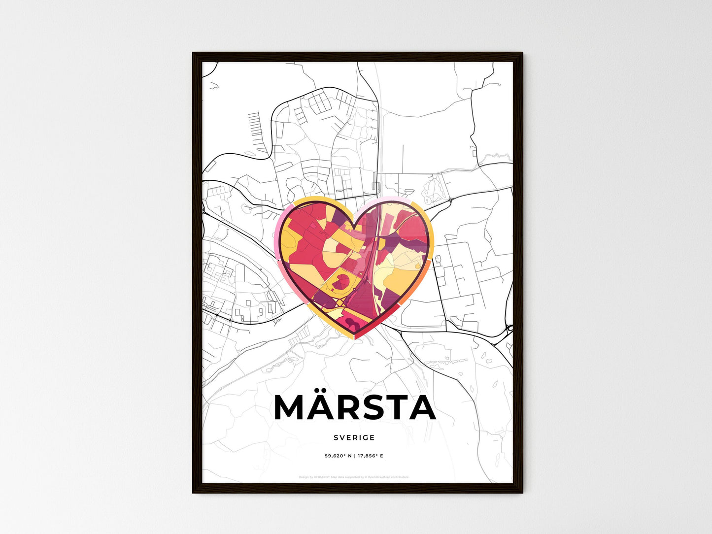 Märsta Sweden wedding art map with heart icon