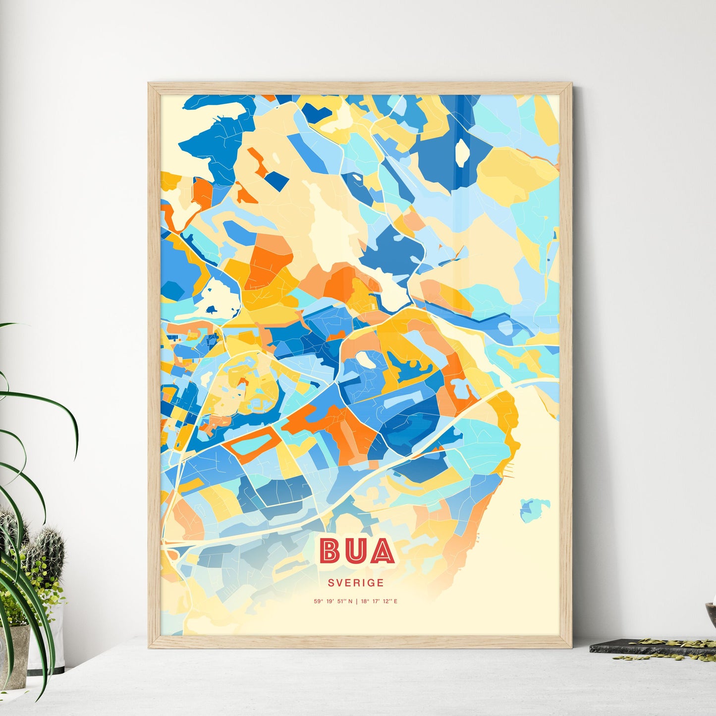 Colorful BOO SWEDEN Fine Art Map Blue Orange