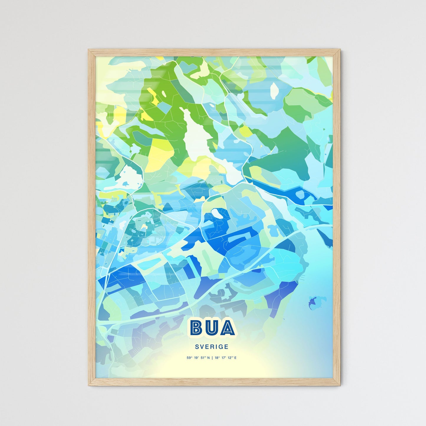 Colorful BOO SWEDEN Fine Art Map Cool Blue