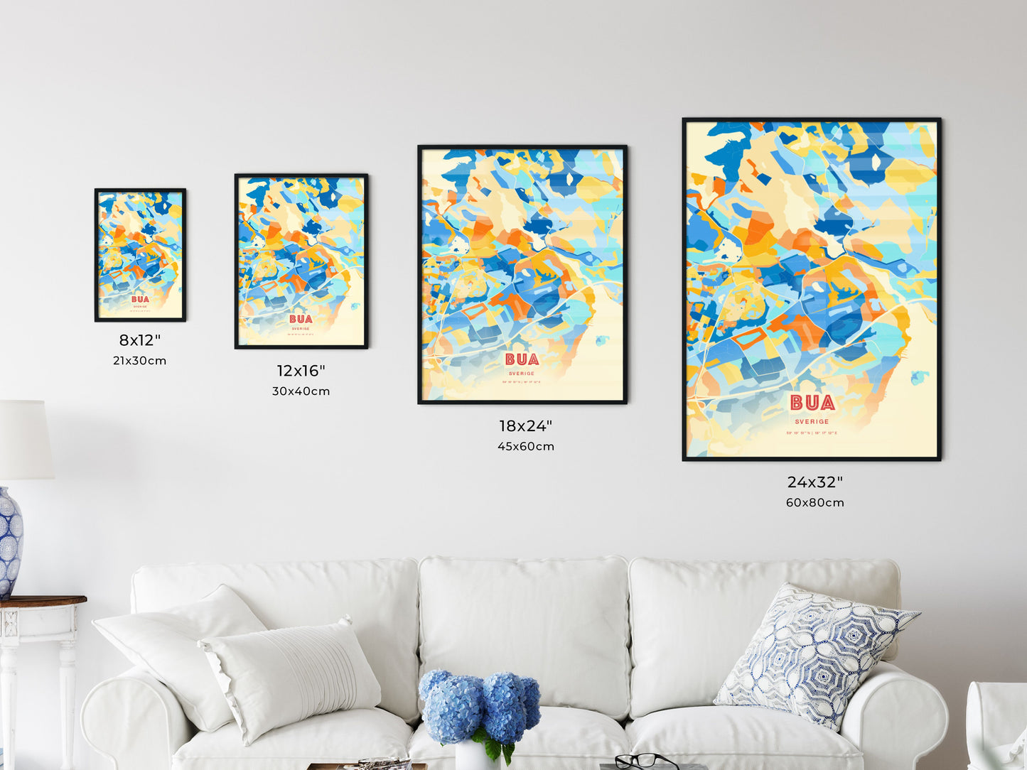 Colorful BOO SWEDEN Fine Art Map Blue Orange