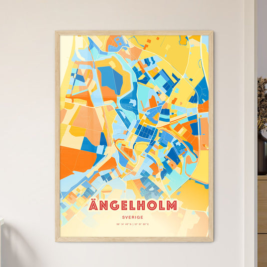 Colorful ÄNGELHOLM SWEDEN Fine Art Map Blue Orange