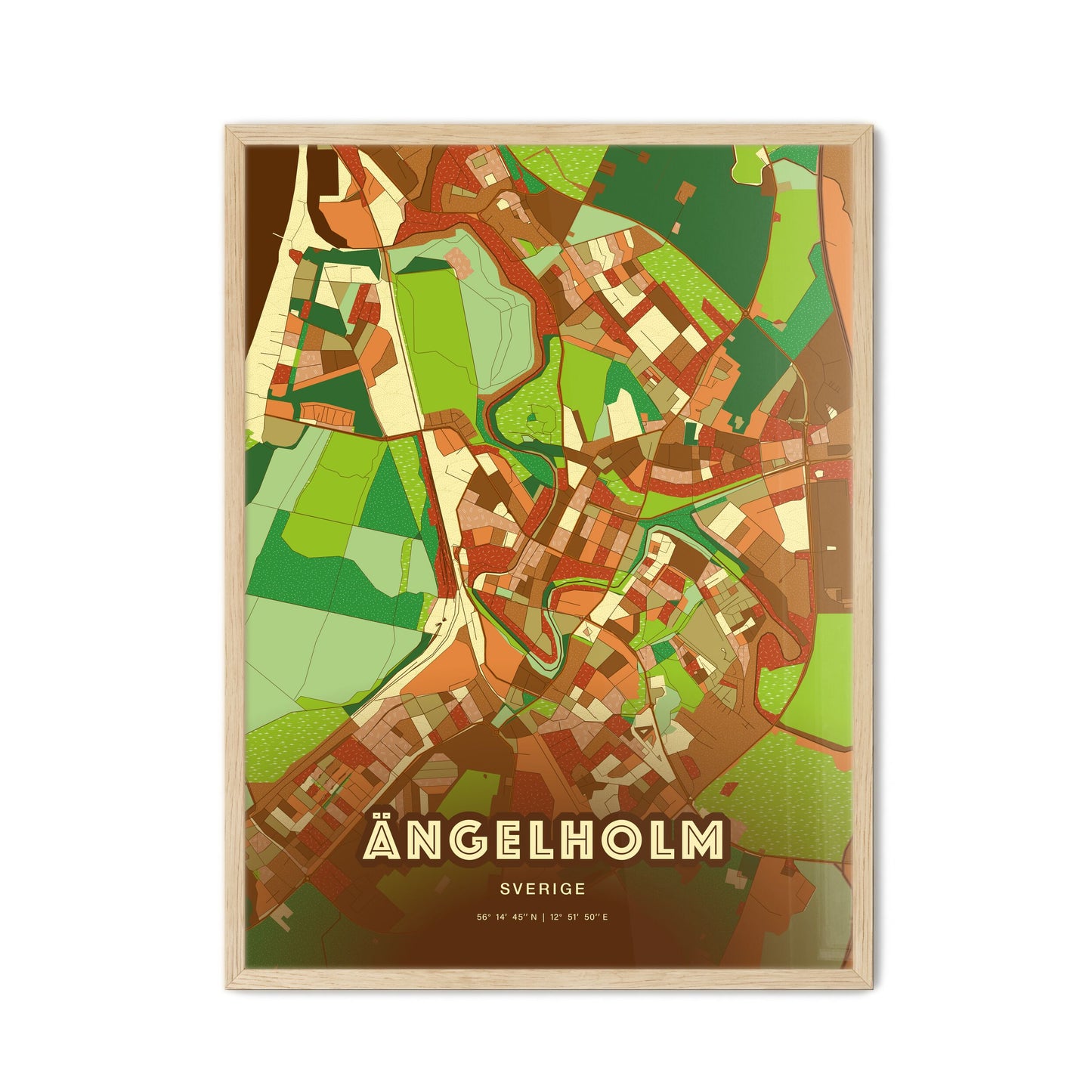 Colorful ÄNGELHOLM SWEDEN Fine Art Map Farmhouse