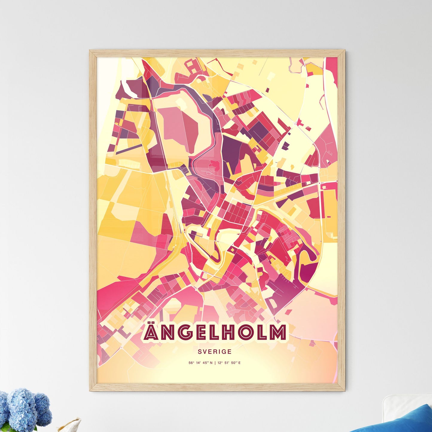 Colorful ÄNGELHOLM SWEDEN Fine Art Map Hot Red