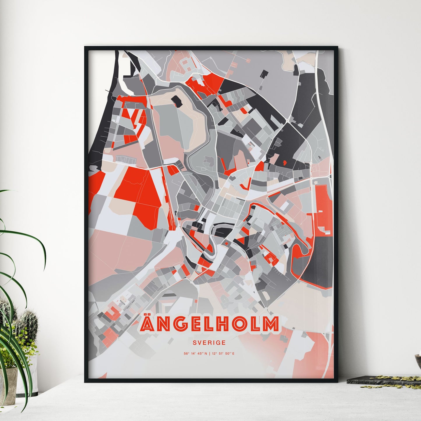 Colorful ÄNGELHOLM SWEDEN Fine Art Map Modern