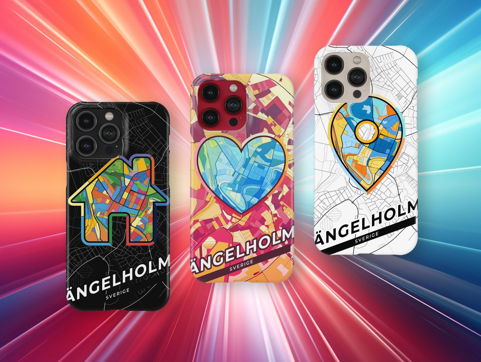 Ängelholm Sweden slim phone case with colorful icon. Birthday, wedding or housewarming gift. Couple match cases.