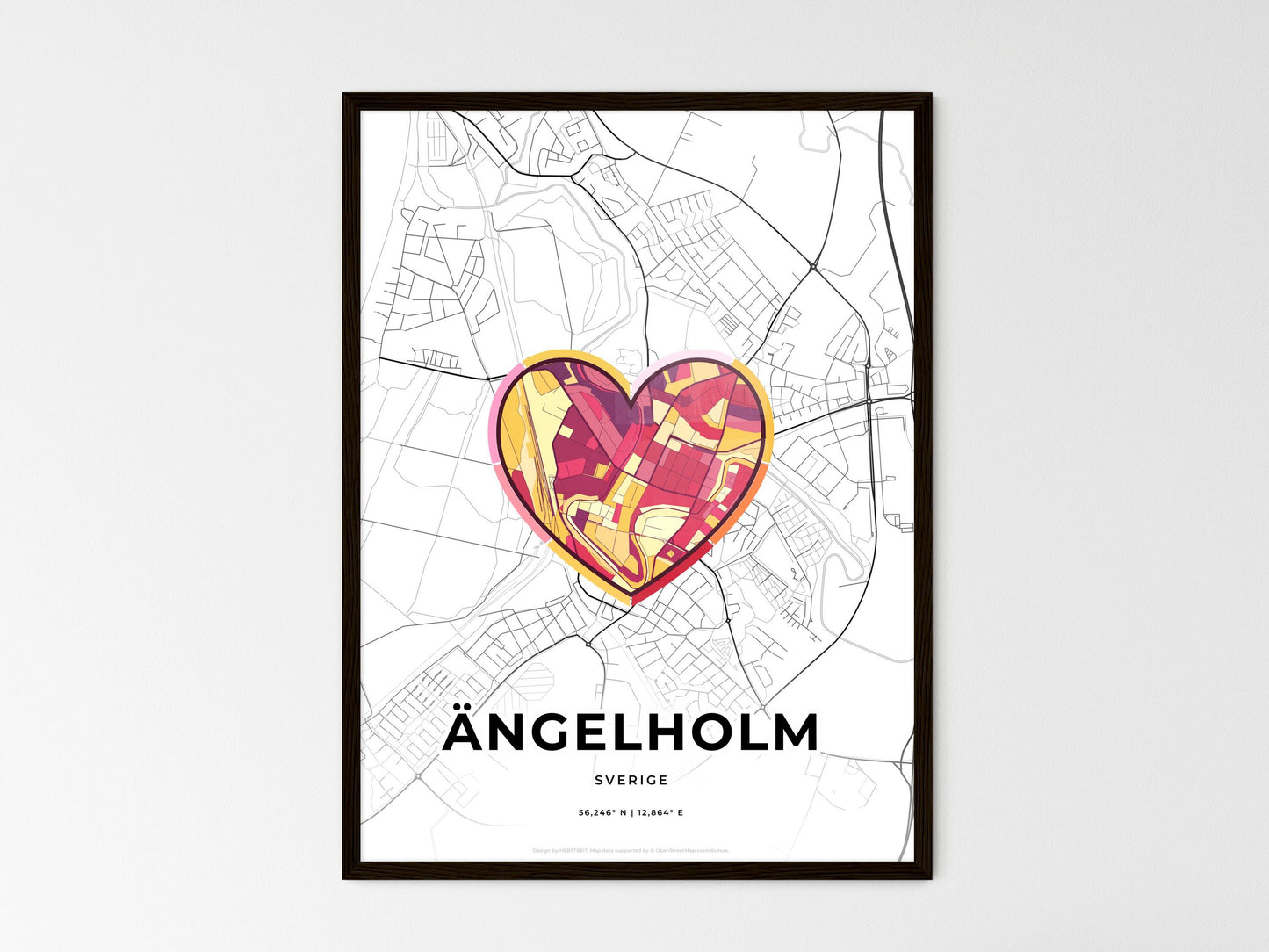 Ängelholm Sweden wedding art map with heart icon