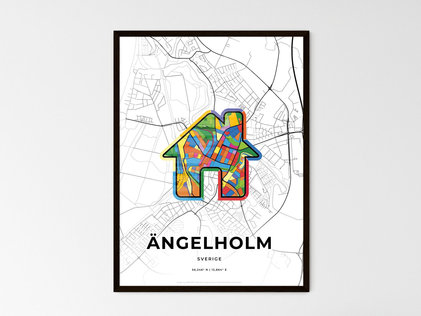 Ängelholm Sweden wedding art map with home icon