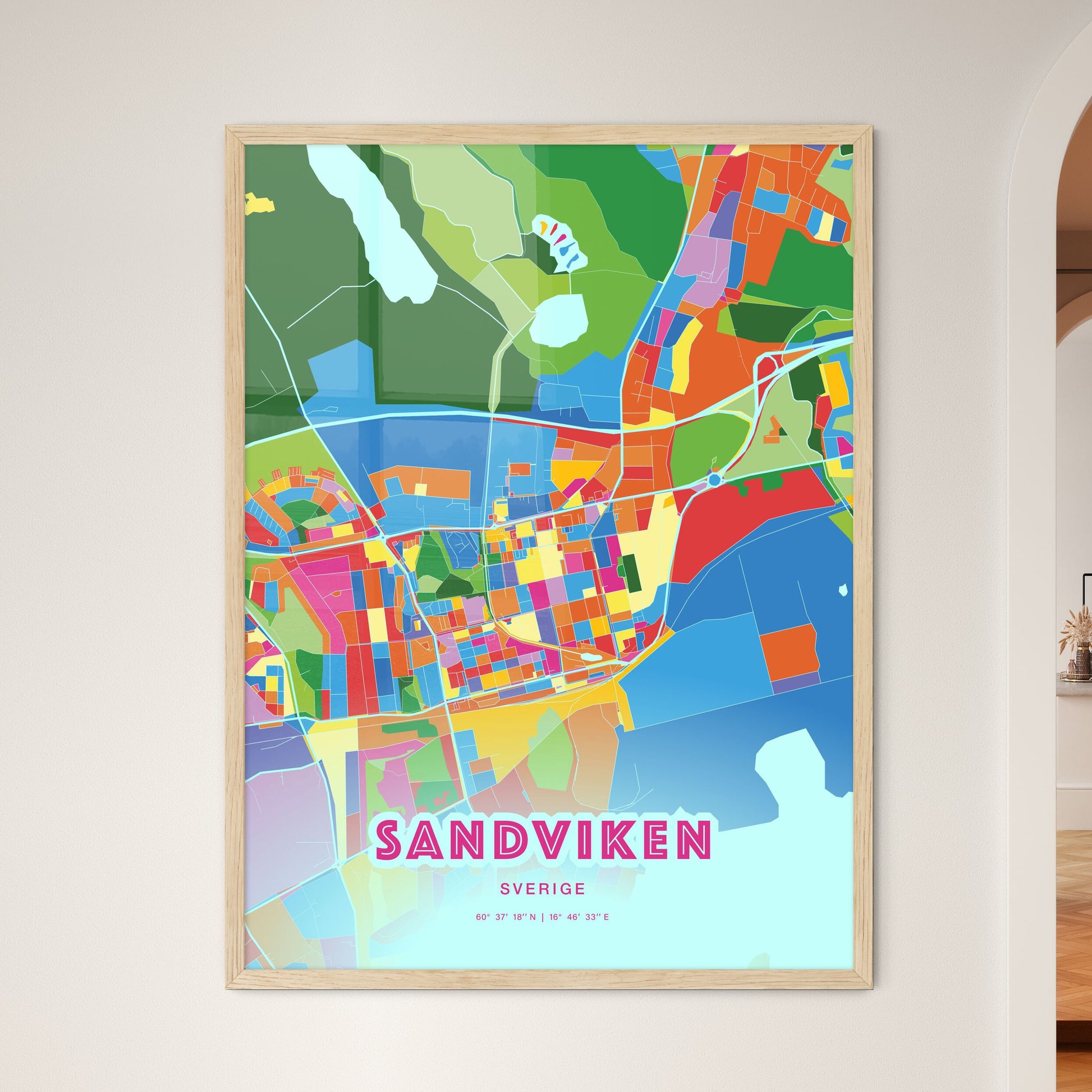 Colorful SANDVIKEN SWEDEN Fine Art Map Crazy Colors