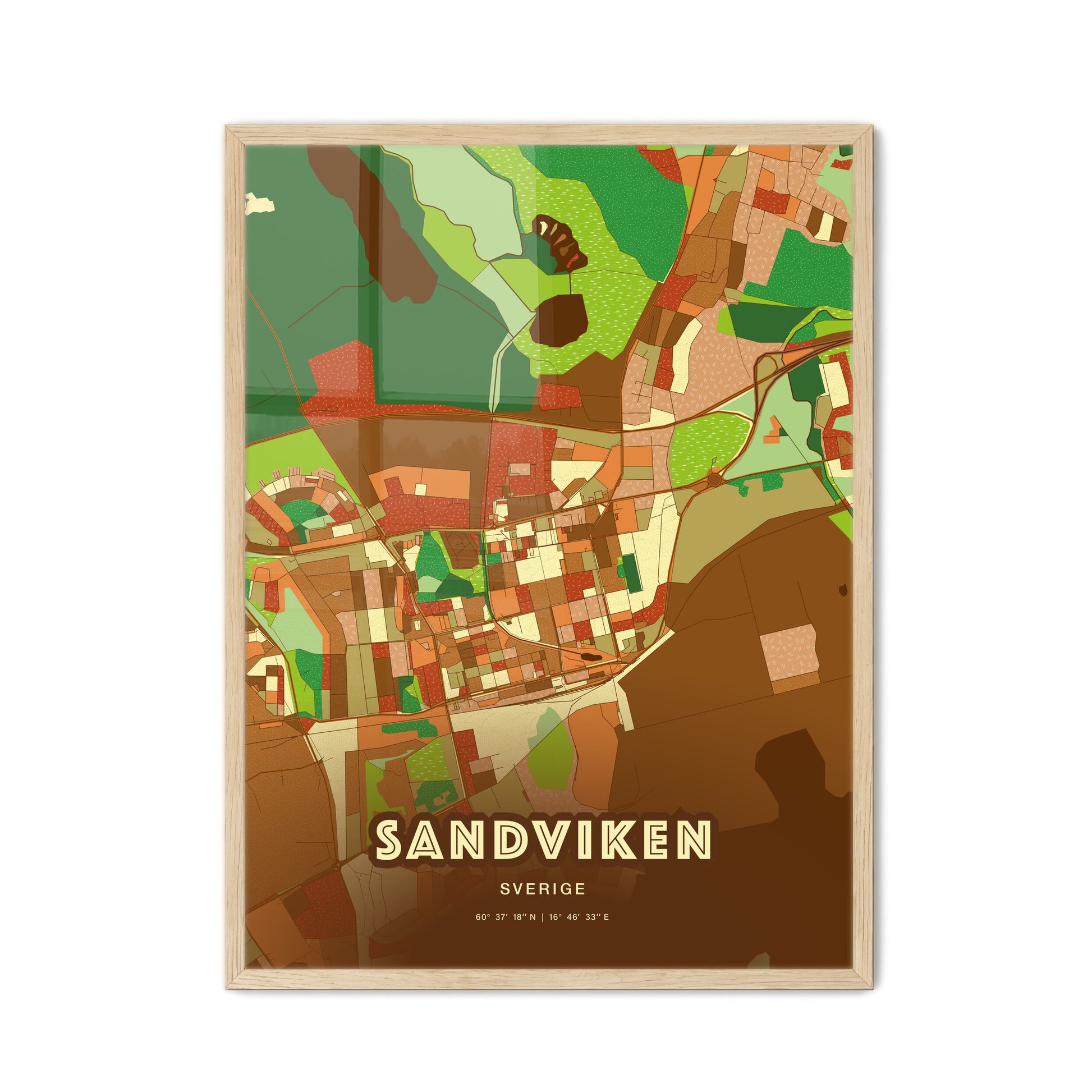 Colorful SANDVIKEN SWEDEN Fine Art Map Farmhouse