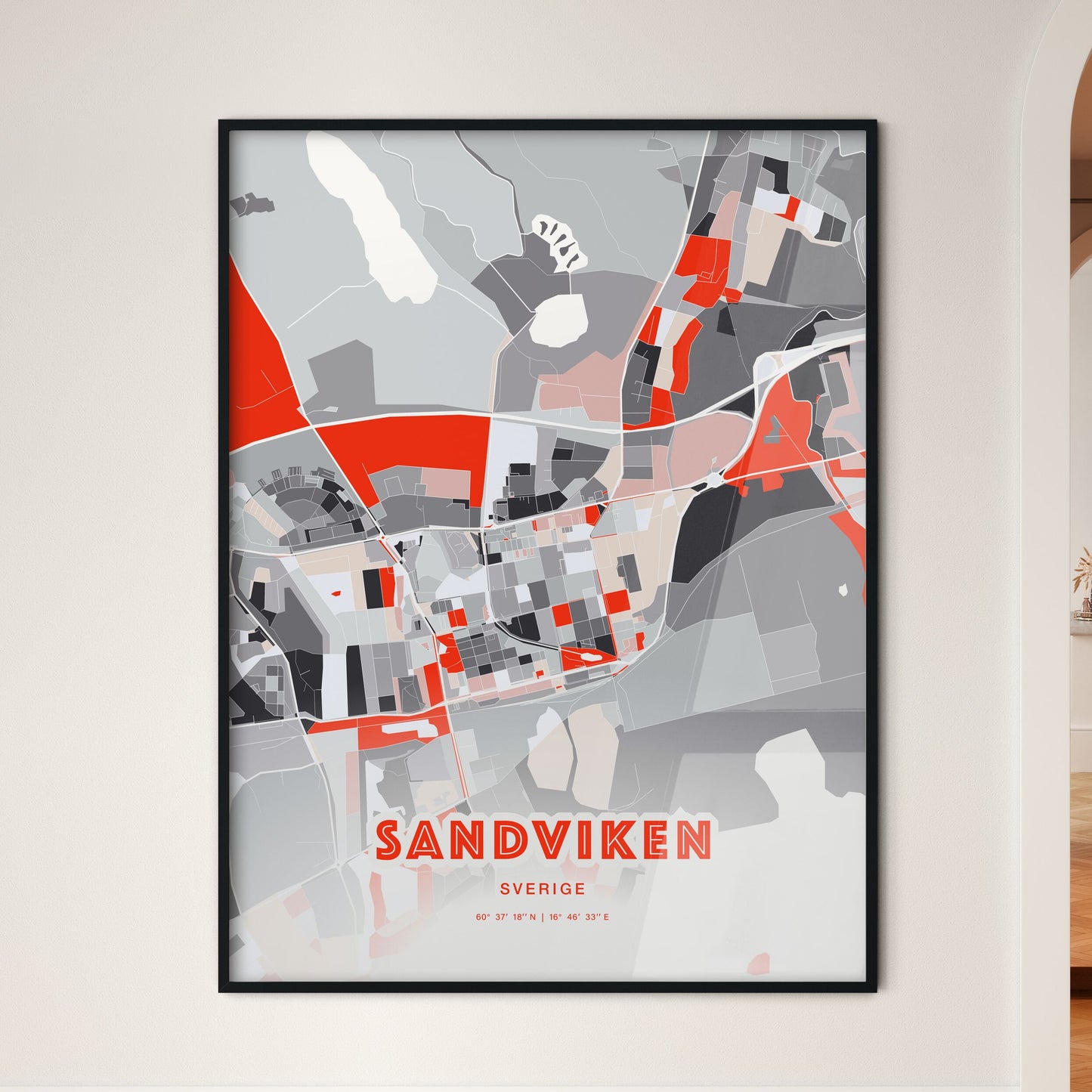 Colorful SANDVIKEN SWEDEN Fine Art Map Modern