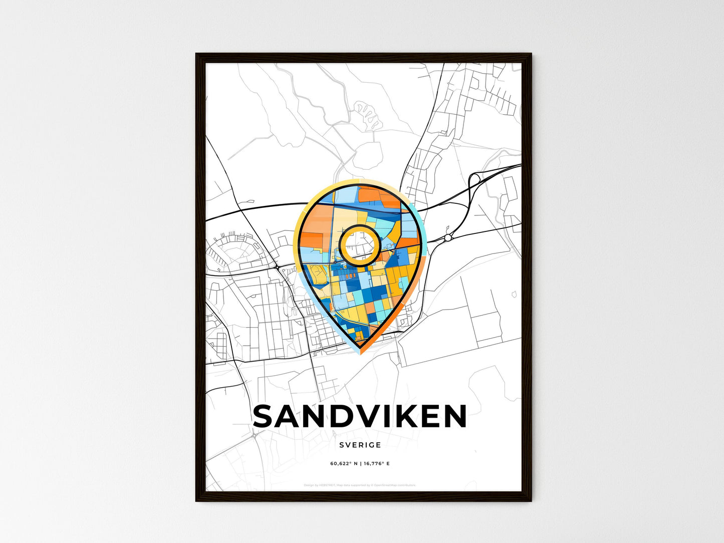 Sandviken Sweden wedding art map with pointer icon