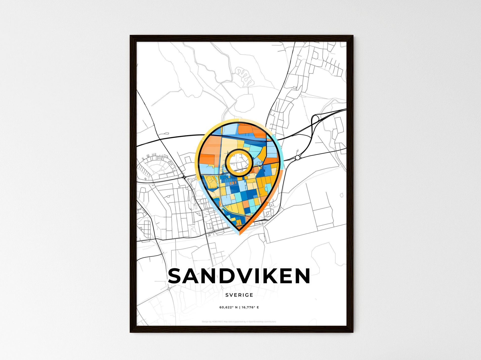 Sandviken Sweden wedding art map with pointer icon