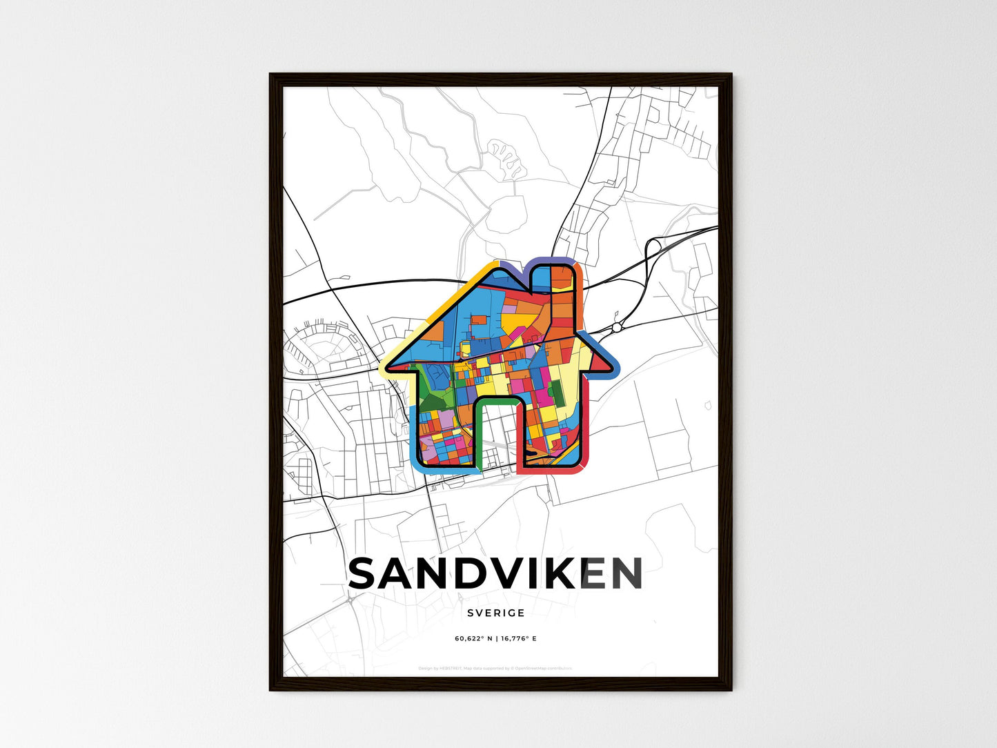 Sandviken Sweden wedding art map with home icon