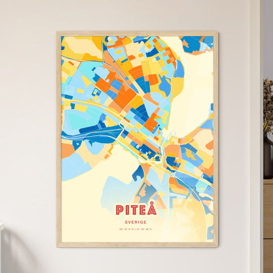 Colorful PITEÅ SWEDEN Fine Art Map Blue Orange