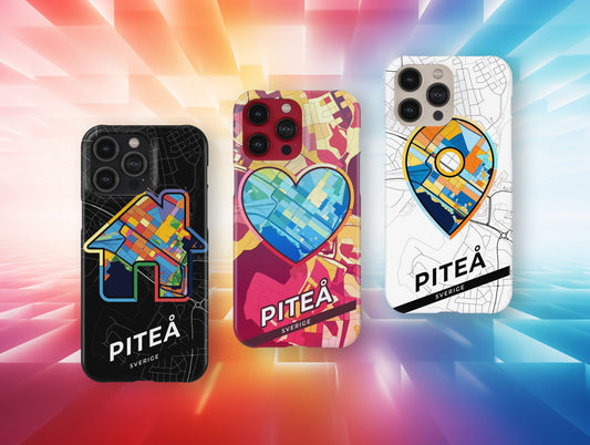 Piteå Sweden slim phone case with colorful icon. Birthday, wedding or housewarming gift. Couple match cases.