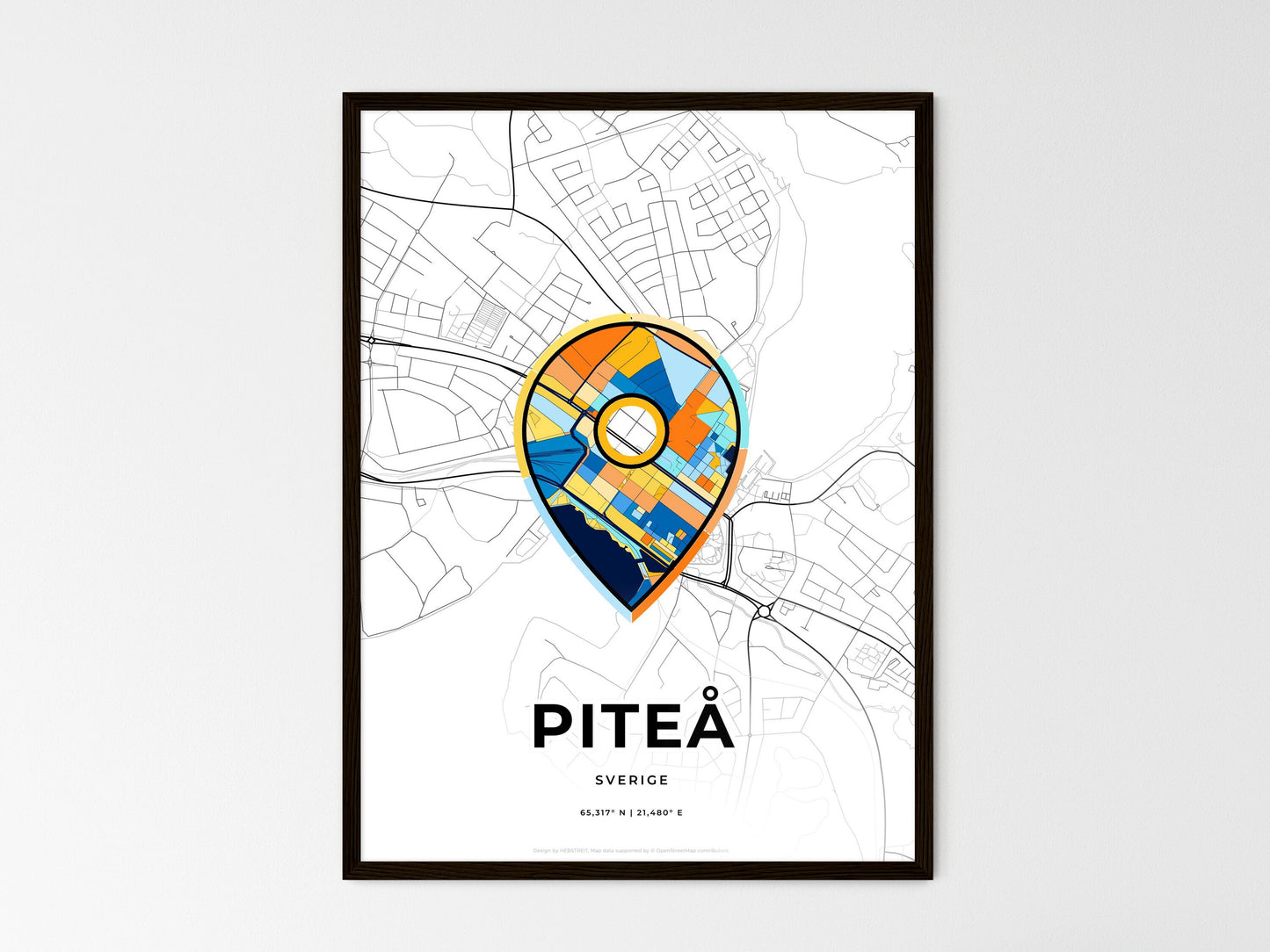 Piteå Sweden wedding art map with pointer icon