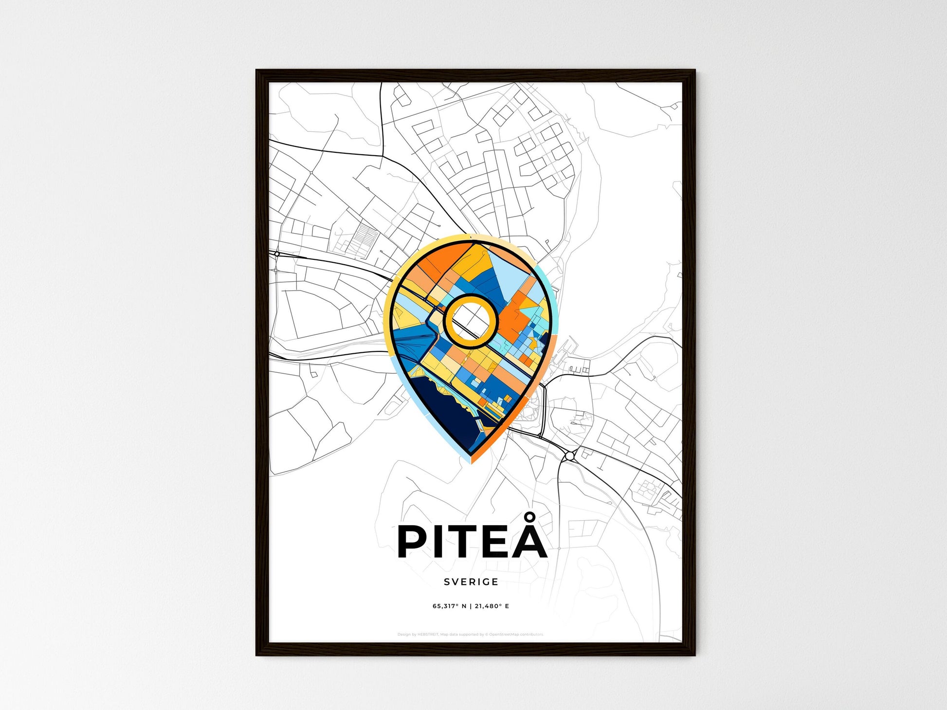 Piteå Sweden wedding art map with pointer icon