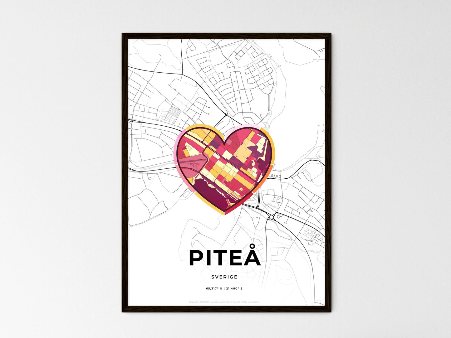 Piteå Sweden wedding art map with heart icon