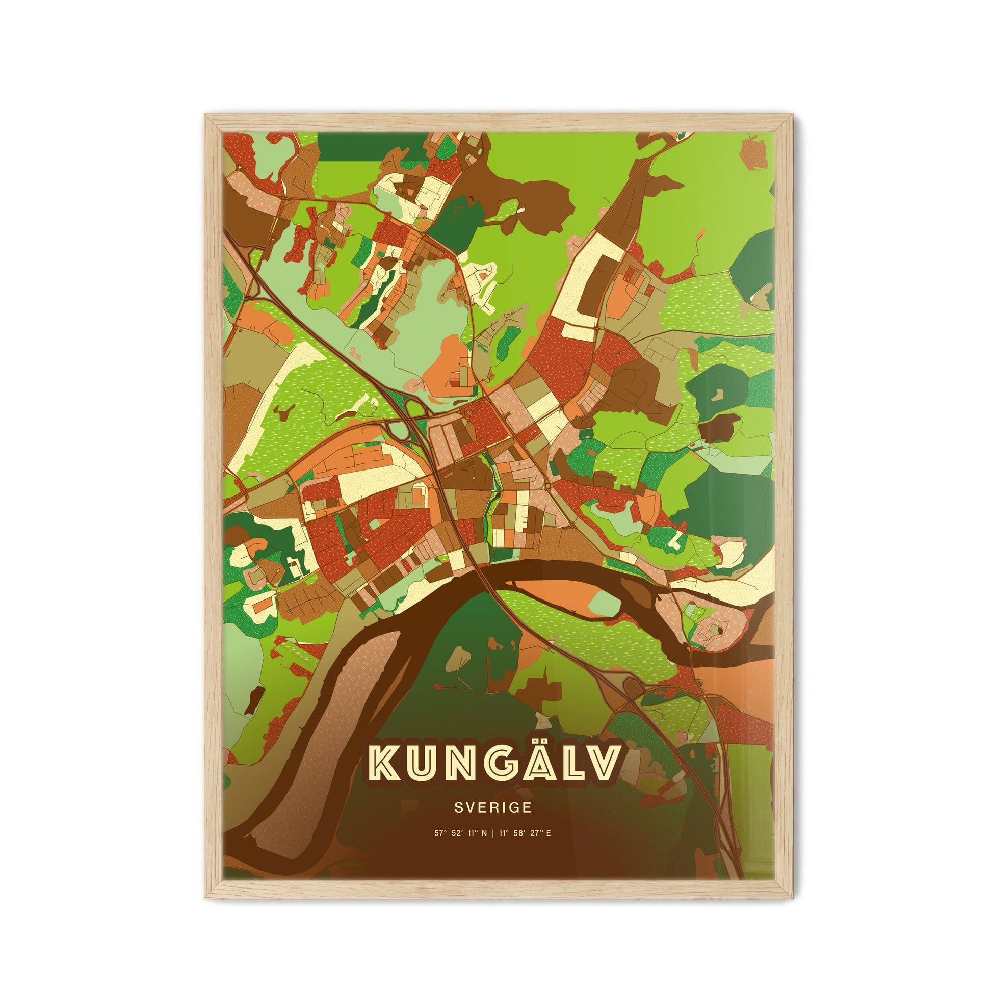 Colorful KUNGÄLV SWEDEN Fine Art Map Farmhouse