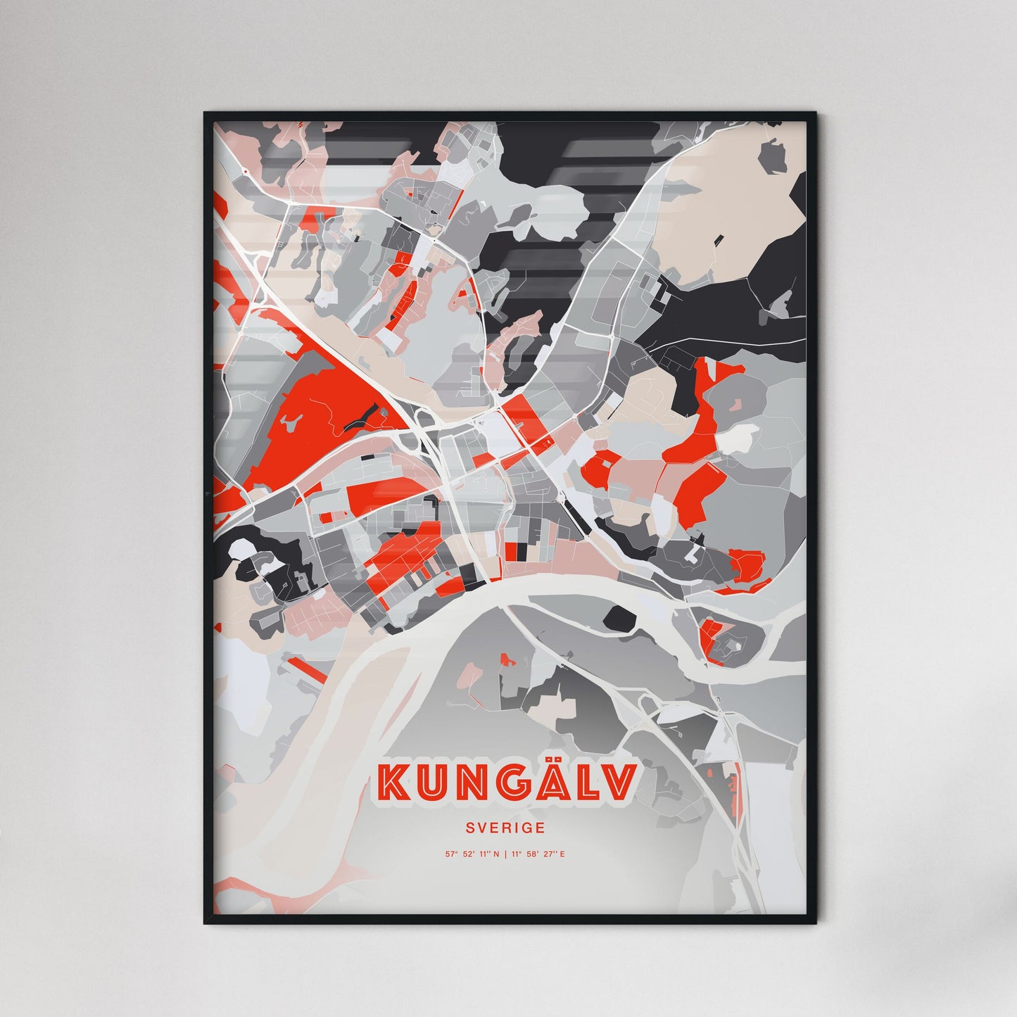 Colorful KUNGÄLV SWEDEN Fine Art Map Modern