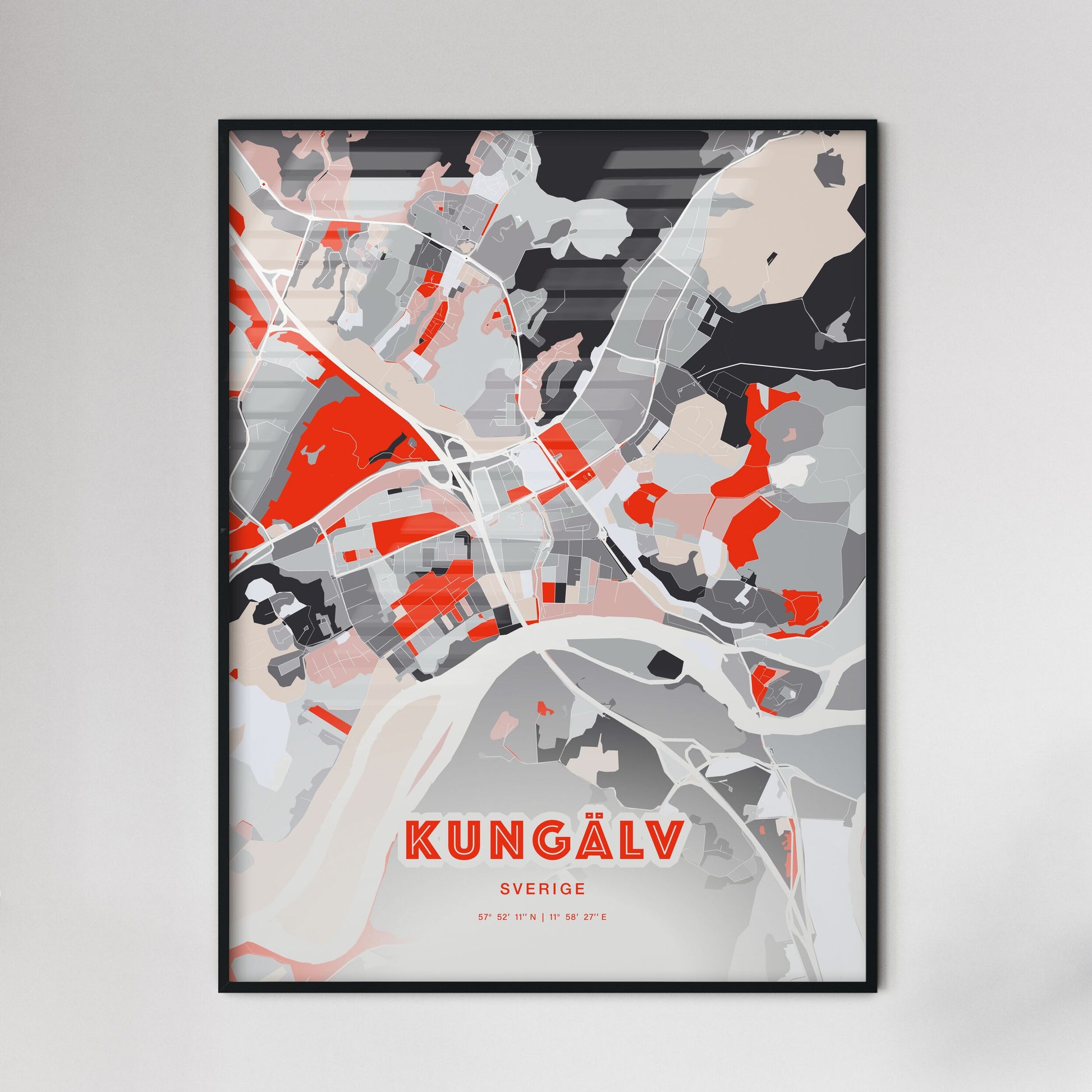 Colorful KUNGÄLV SWEDEN Fine Art Map Modern