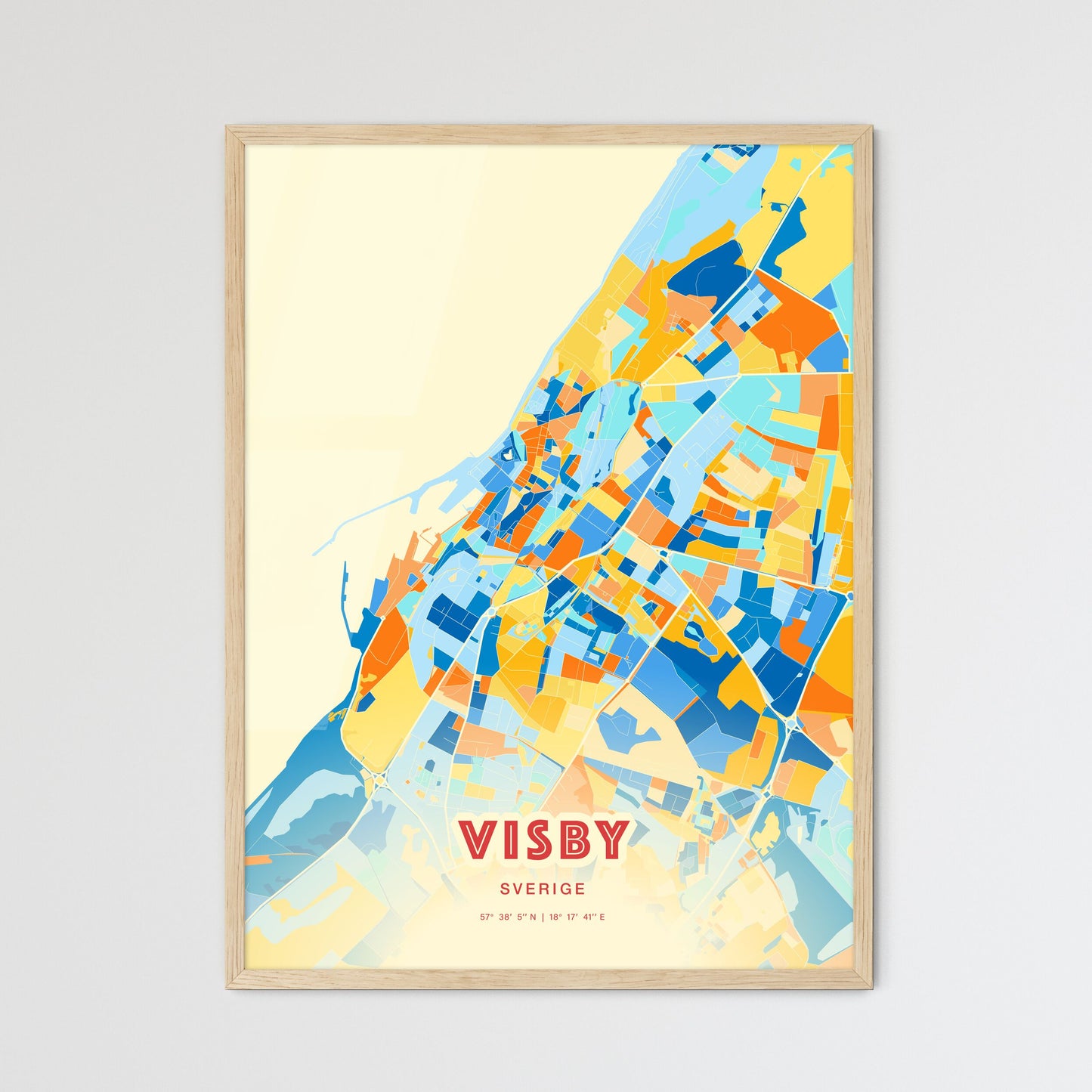 Colorful VISBY SWEDEN Fine Art Map Blue Orange