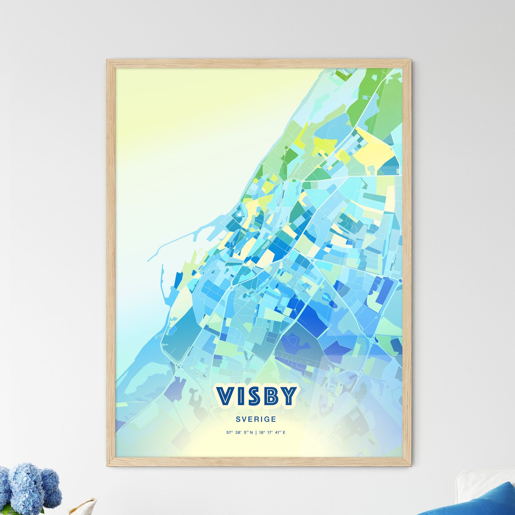 Colorful VISBY SWEDEN Fine Art Map Cool Blue