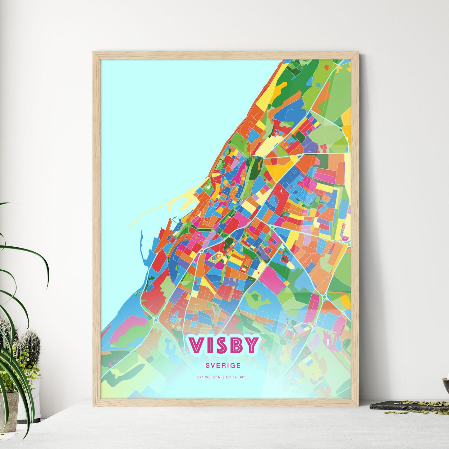 Colorful VISBY SWEDEN Fine Art Map Crazy Colors