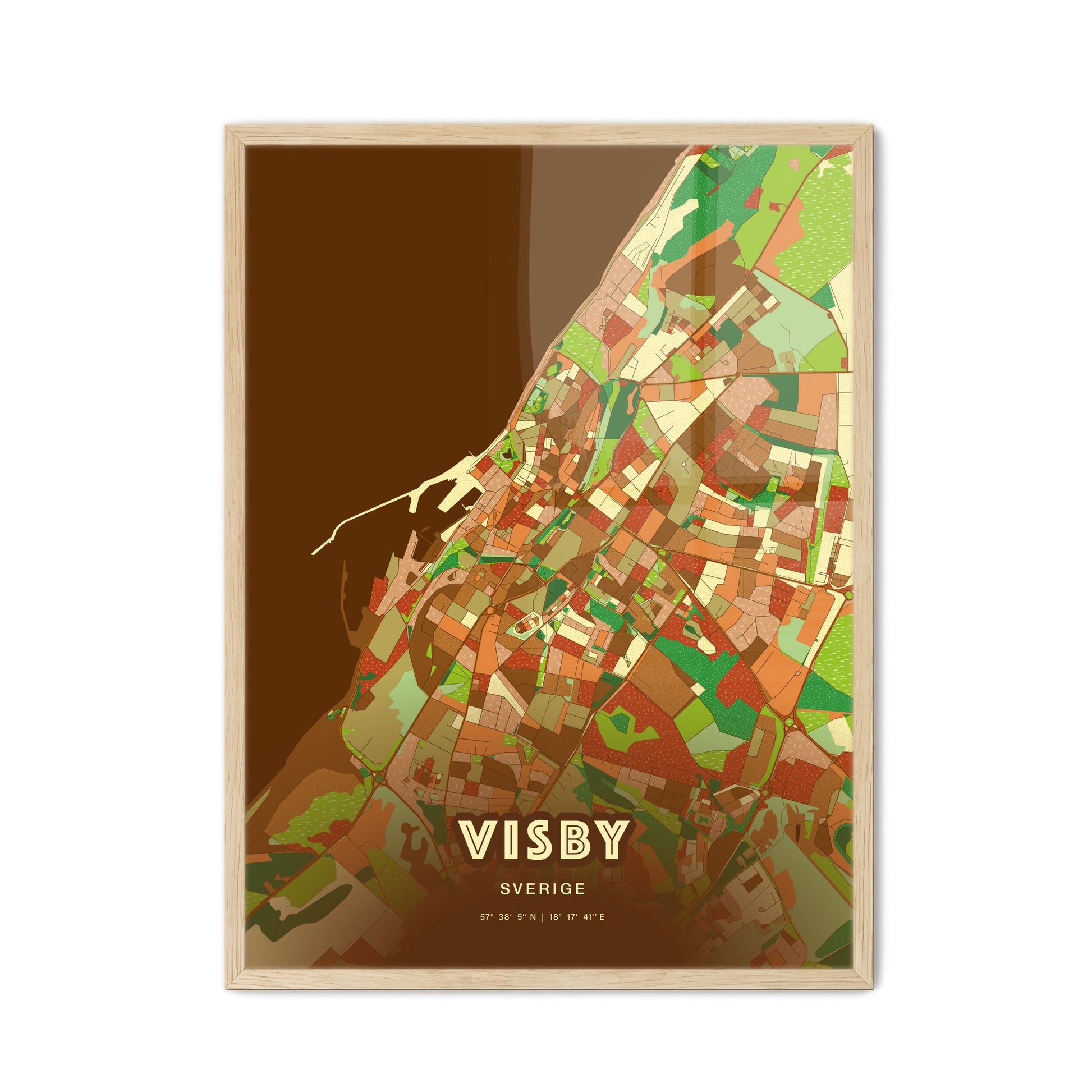 Colorful VISBY SWEDEN Fine Art Map Farmhouse