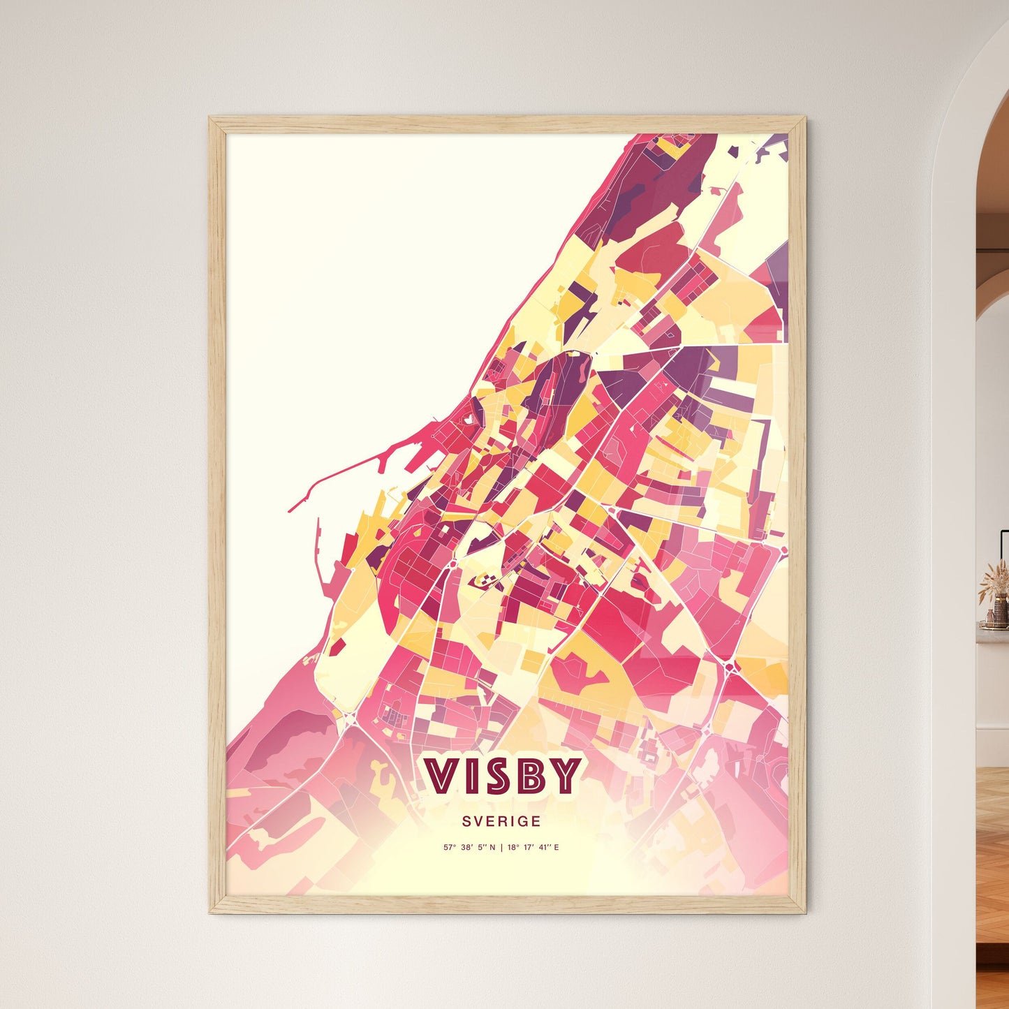 Colorful VISBY SWEDEN Fine Art Map Hot Red