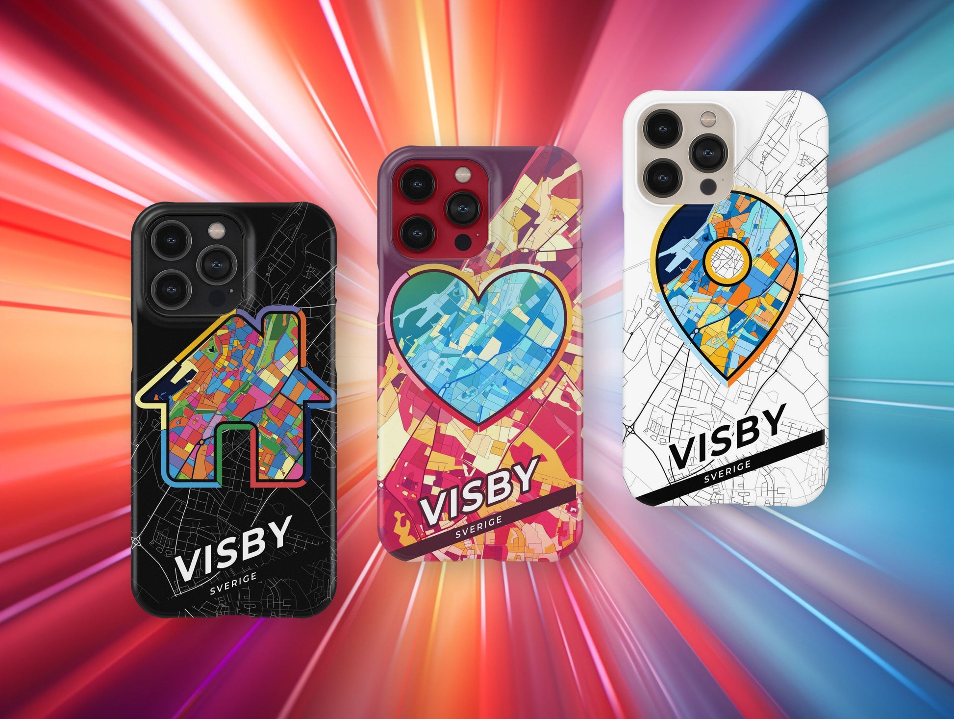Visby Sweden slim phone case with colorful icon