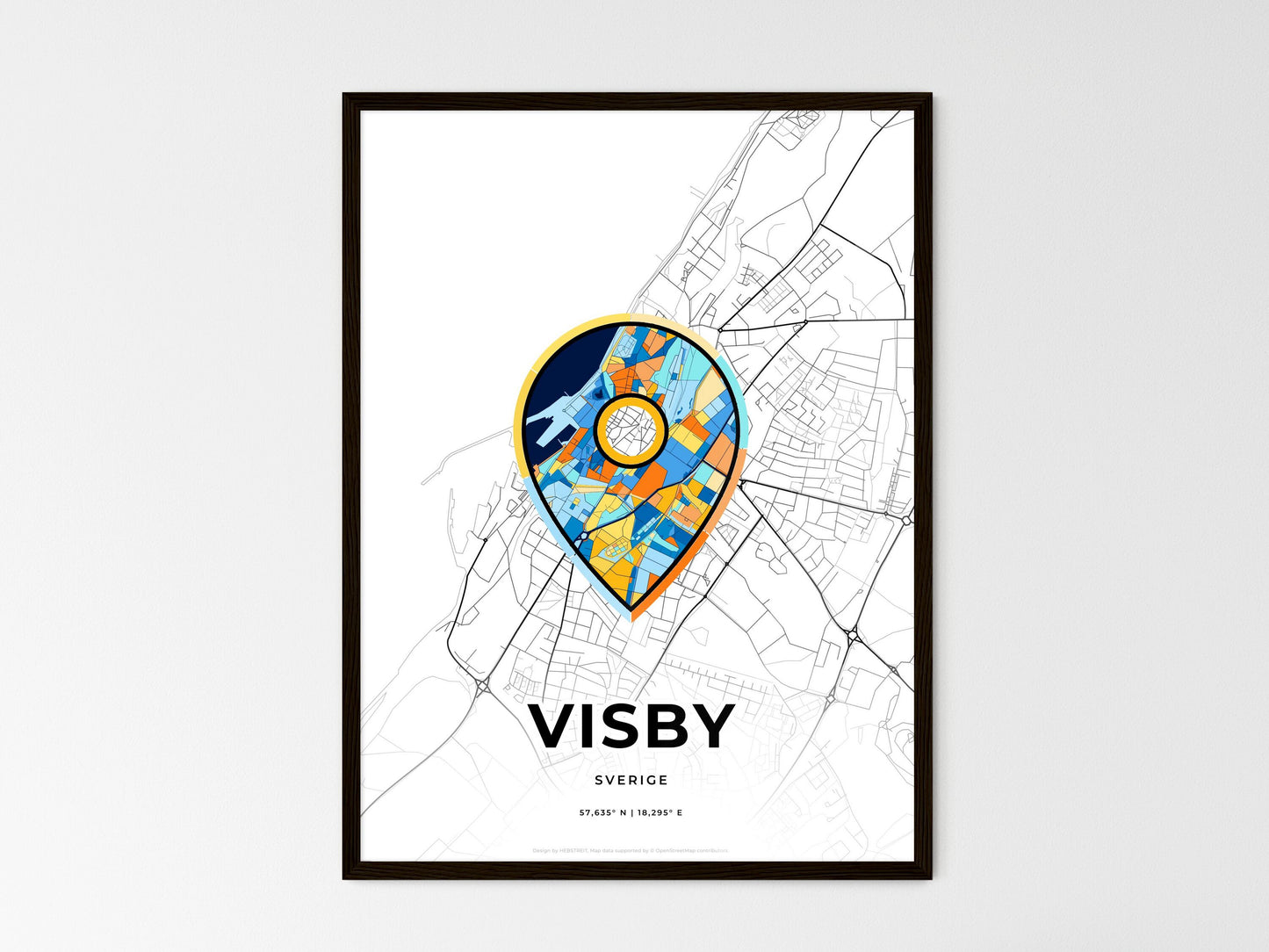 Visby Sweden wedding art map with pointer icon