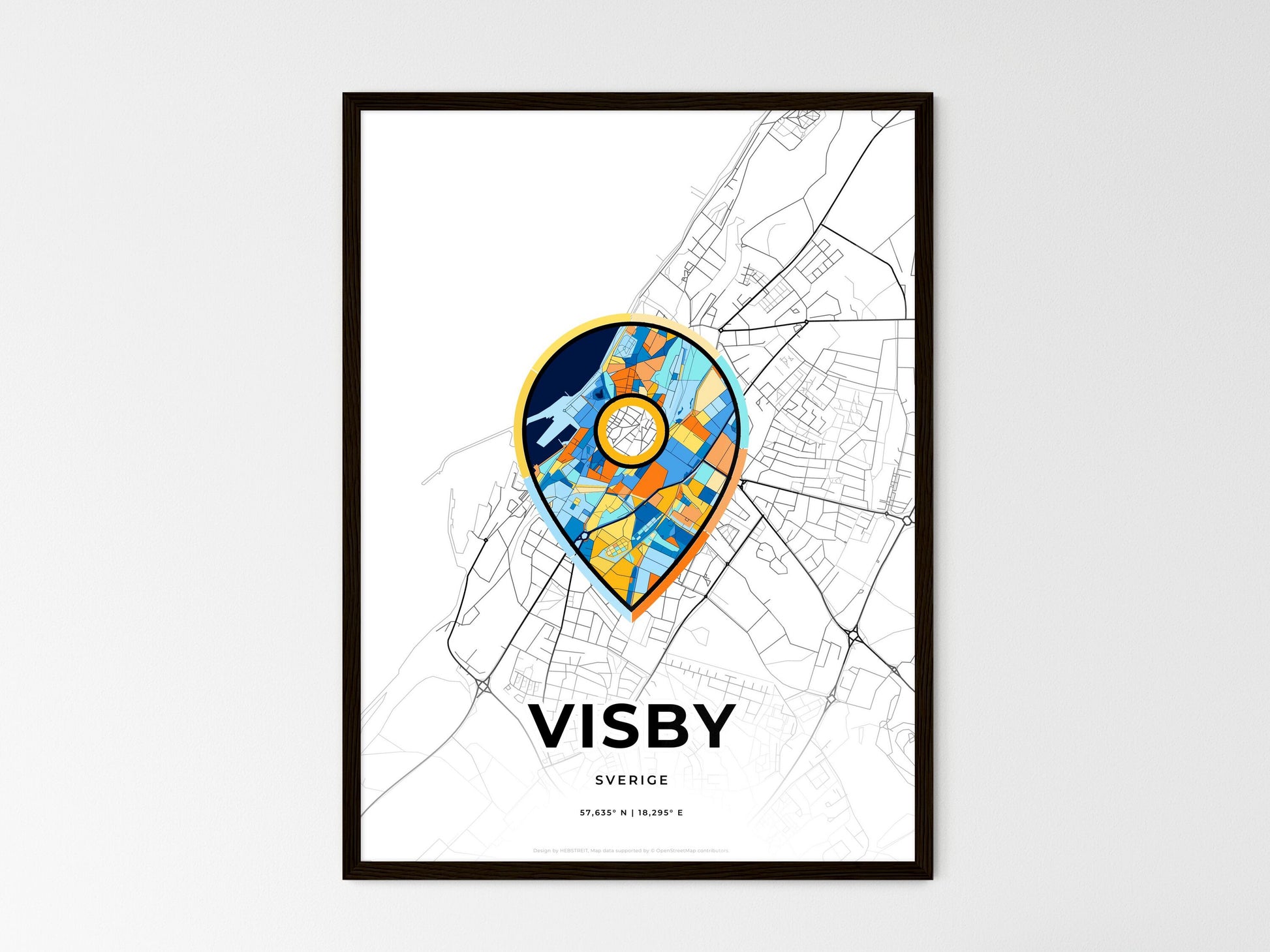 Visby Sweden wedding art map with pointer icon