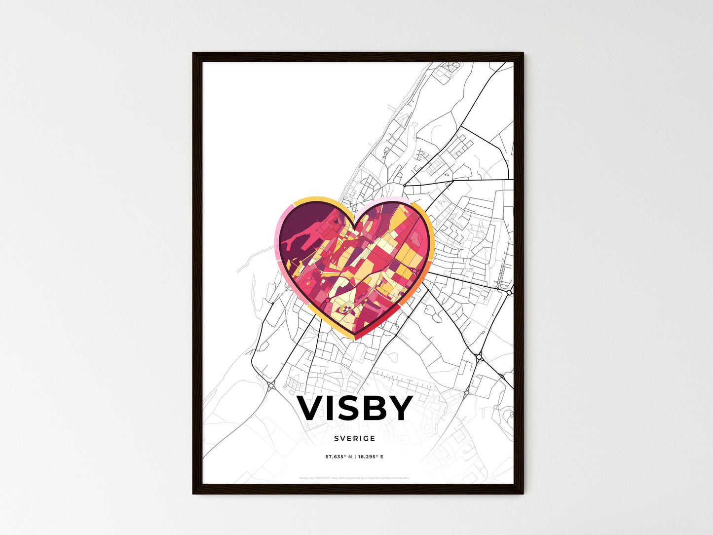 Visby Sweden wedding art map with heart icon