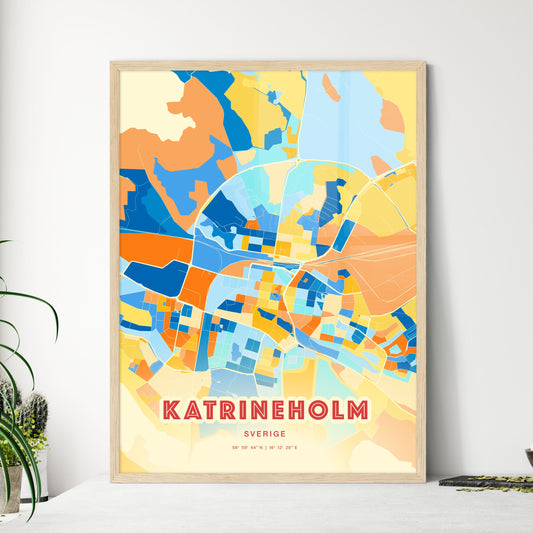 Colorful KATRINEHOLM SWEDEN Fine Art Map Blue Orange