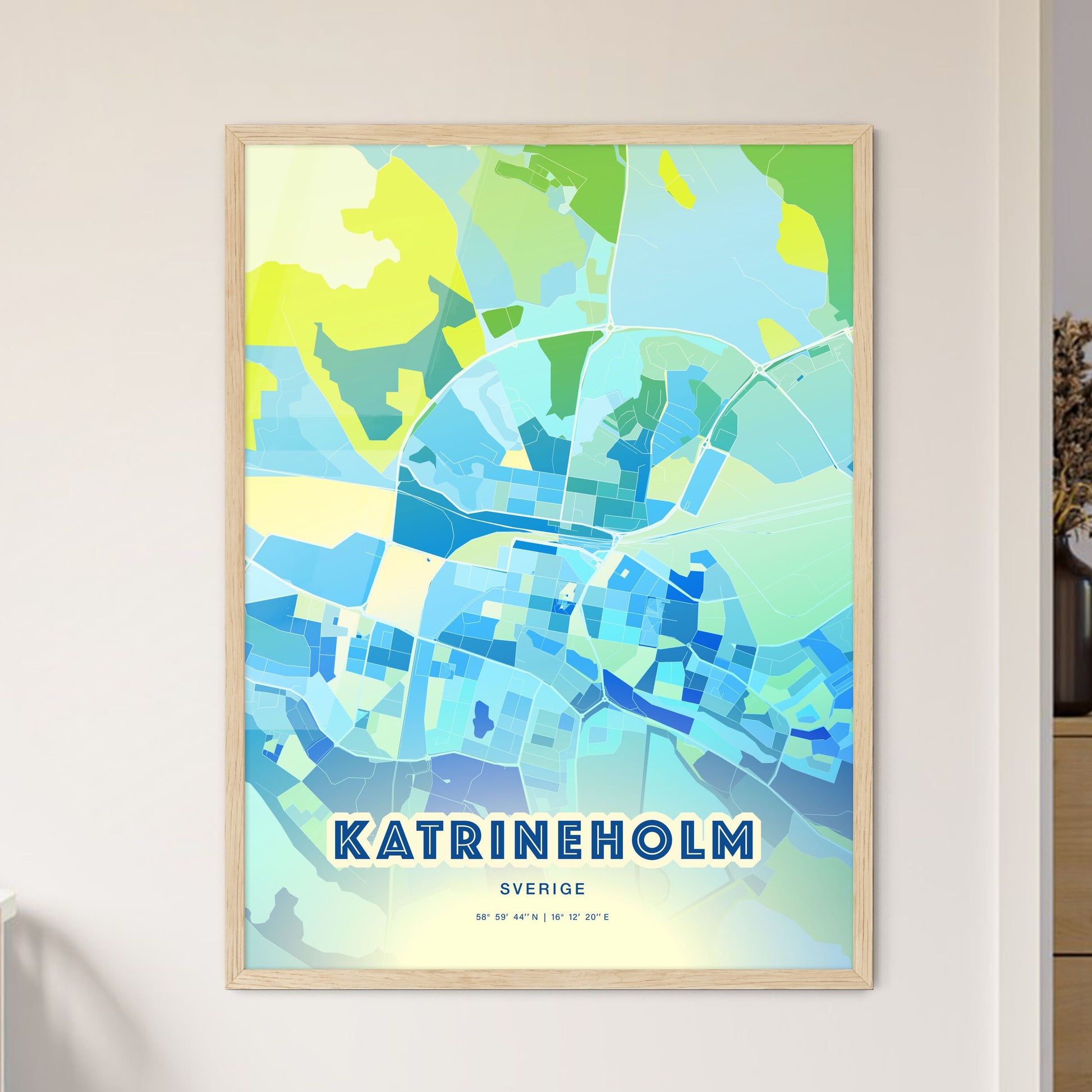 Colorful KATRINEHOLM SWEDEN Fine Art Map Cool Blue