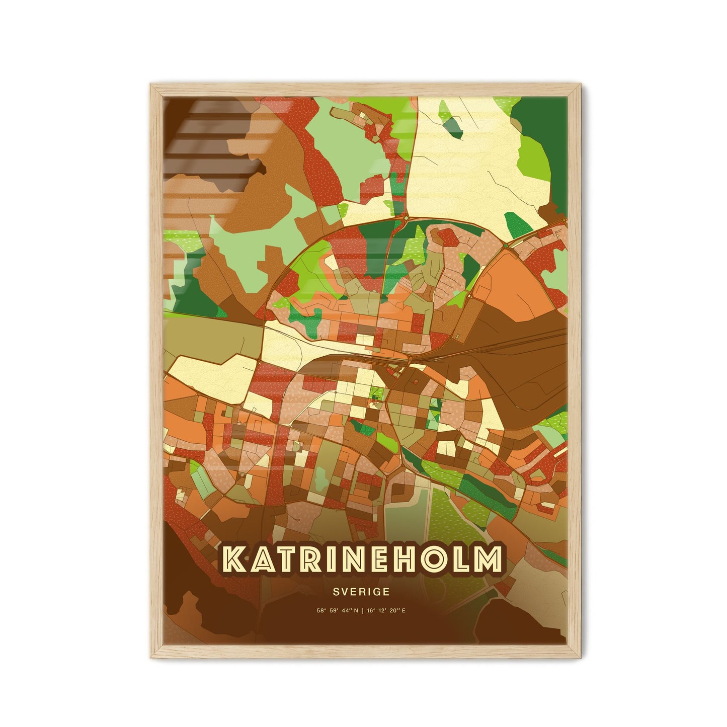 Colorful KATRINEHOLM SWEDEN Fine Art Map Farmhouse