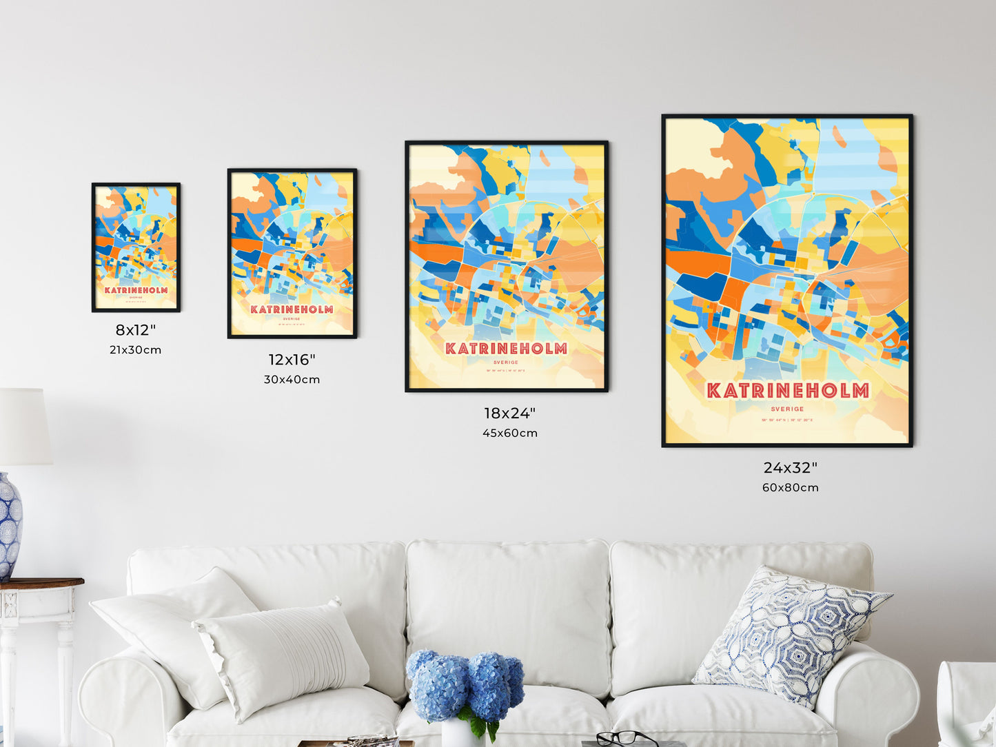 Colorful KATRINEHOLM SWEDEN Fine Art Map Blue Orange