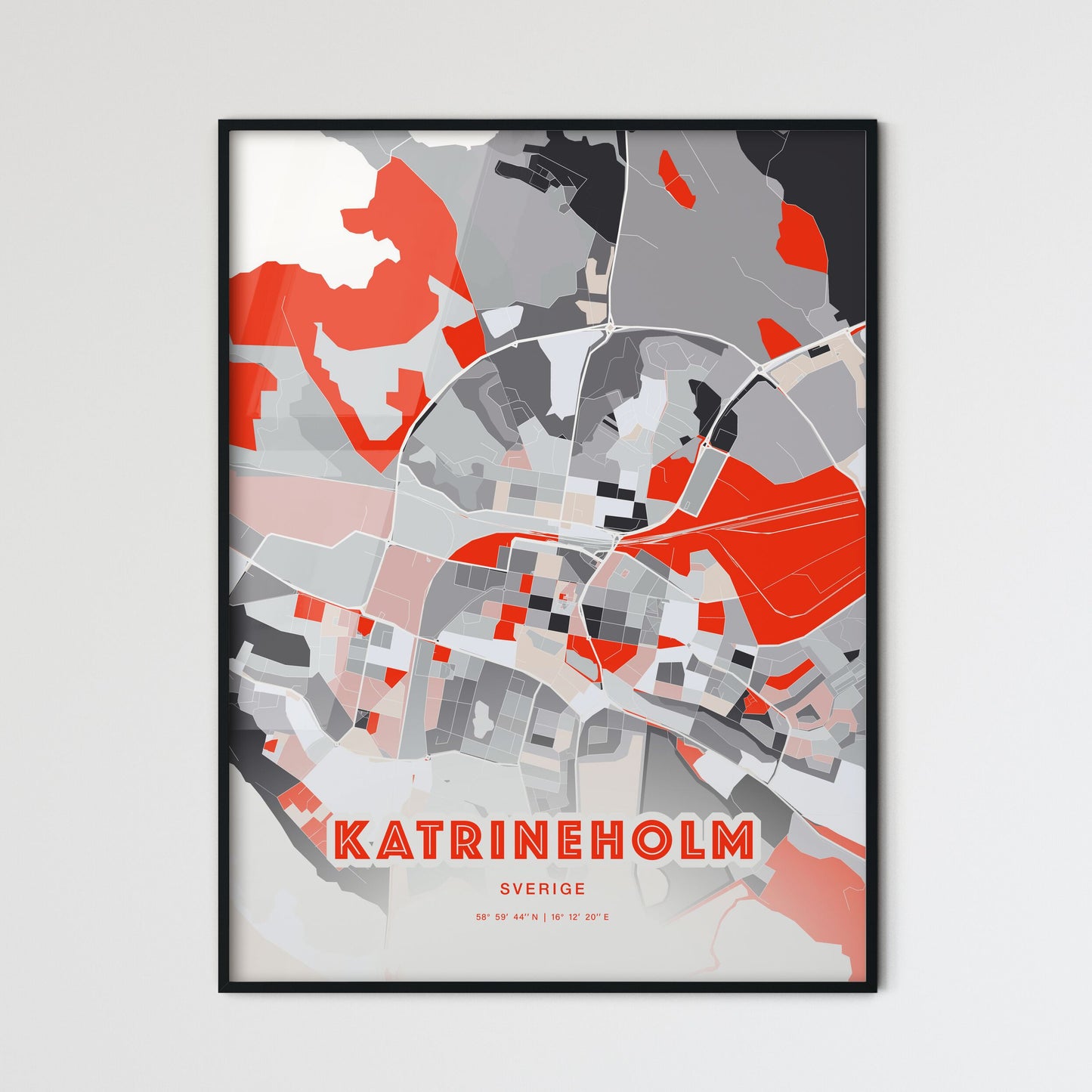 Colorful KATRINEHOLM SWEDEN Fine Art Map Modern