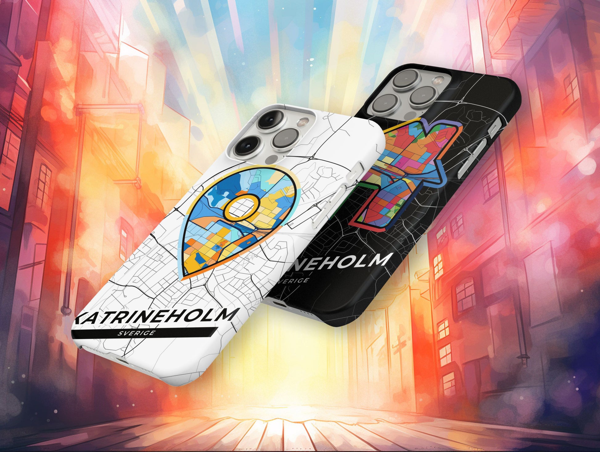 Katrineholm Sweden slim phone case with colorful icon. Birthday, wedding or housewarming gift. Couple match cases.