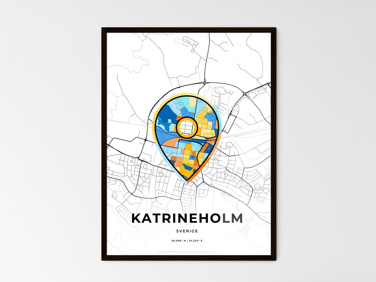 Katrineholm Sweden wedding art map with pointer icon