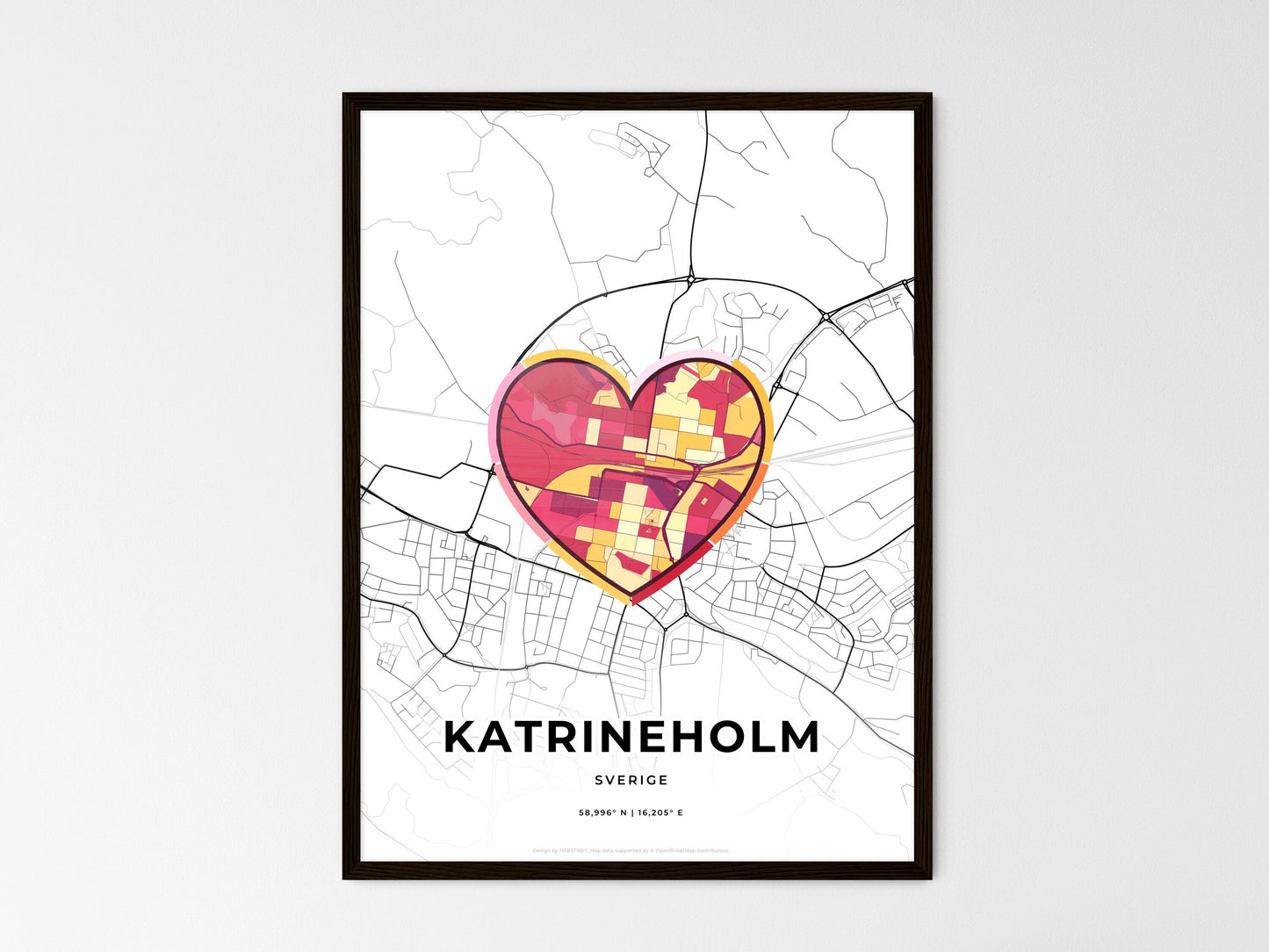Katrineholm Sweden wedding art map with heart icon