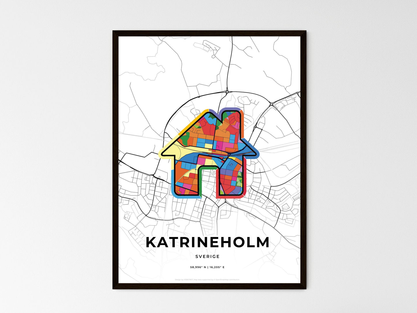 Katrineholm Sweden wedding art map with home icon